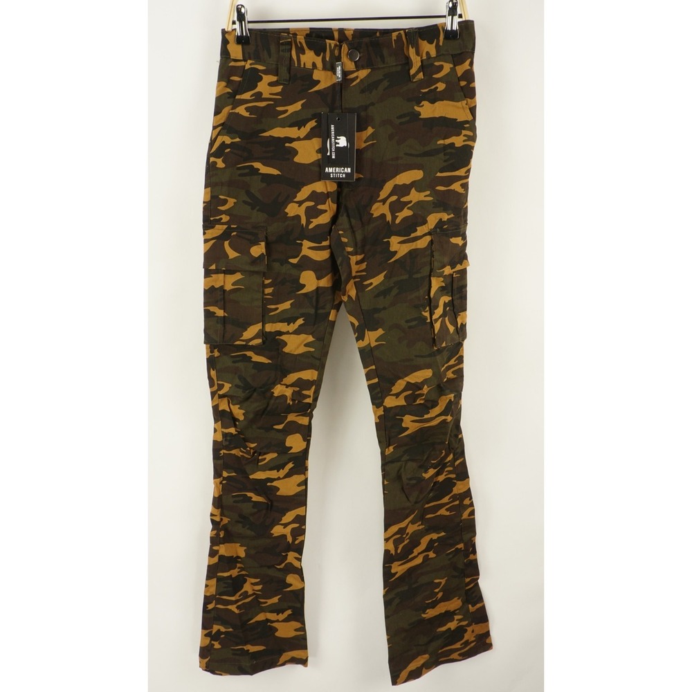 New American Stitch Camo Cargo Pants Men's‎ 32 x 34 Green Tan Woodland Stretch